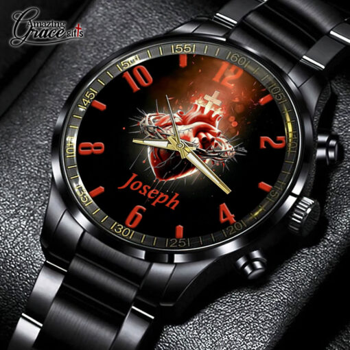 Sacred Heart Of Jesus - Black Stainless Steel Watch - AGG2703 - Image 2
