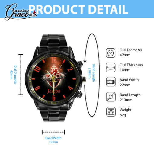 Sacred Heart Of Jesus - Black Stainless Steel Watch - AGG2703 - Image 6