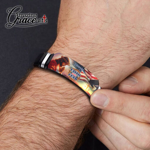 Jesus Faith Over Fear American Flag Patriotic Christian - Bracelet - Image 3