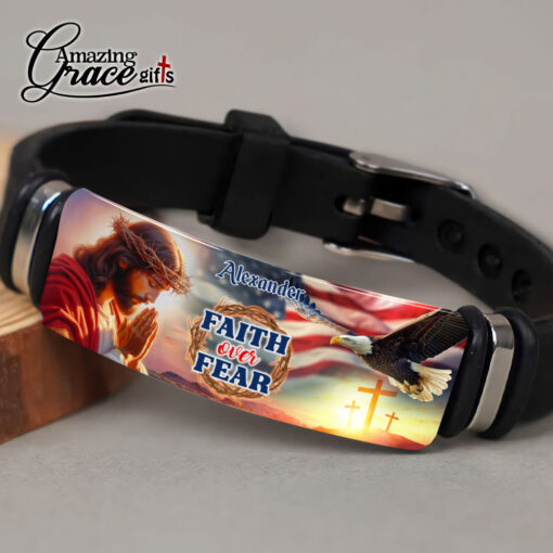 Jesus Faith Over Fear American Flag Patriotic Christian - Bracelet - Image 4