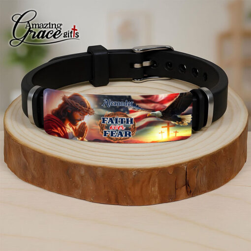 Jesus Faith Over Fear American Flag Patriotic Christian - Bracelet - Image 2
