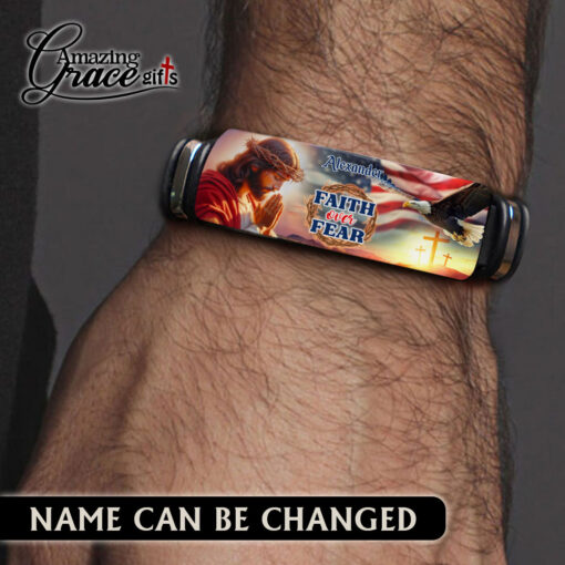 Jesus Faith Over Fear American Flag Patriotic Christian - Bracelet