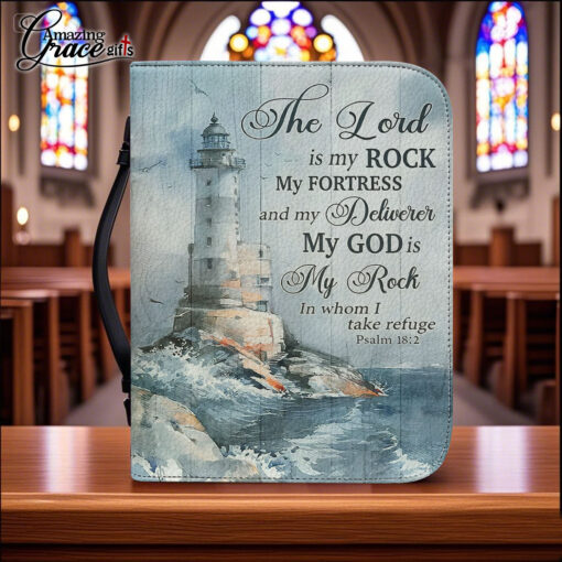 The Lord Is My Rock My Fortress And My Deliverer | Personalized Bible Cover Size L - Image 2