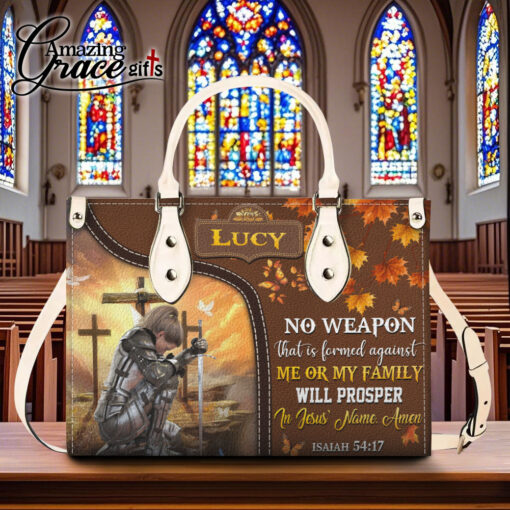 No Weapon That Is Formed Against Me Or My Family | Personalized Leather Handbag - Image 2