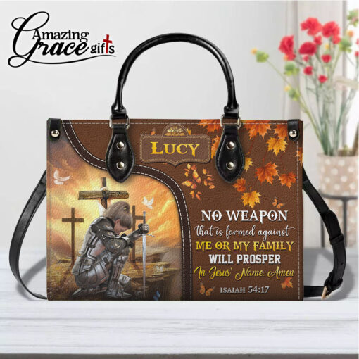 No Weapon That Is Formed Against Me Or My Family | Personalized Leather Handbag - Image 6