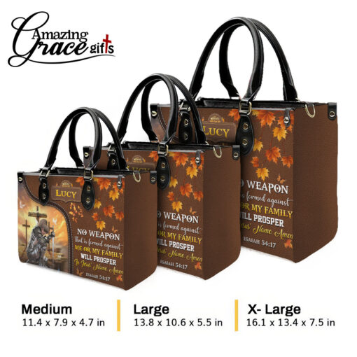 No Weapon That Is Formed Against Me Or My Family | Personalized Leather Handbag - Image 7