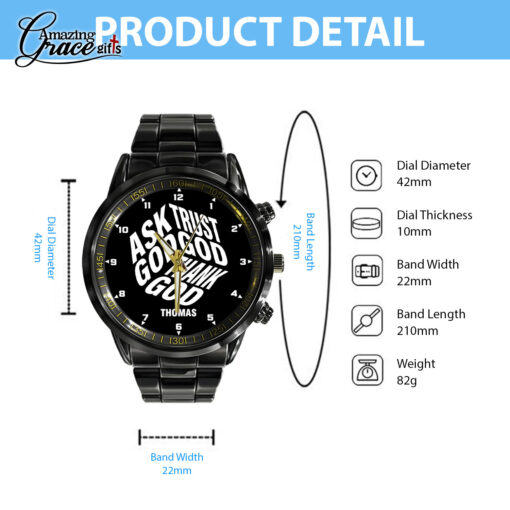 Ask God Trust God Thank God - Black Stainless Steel Watch - AGG2712 - Image 6