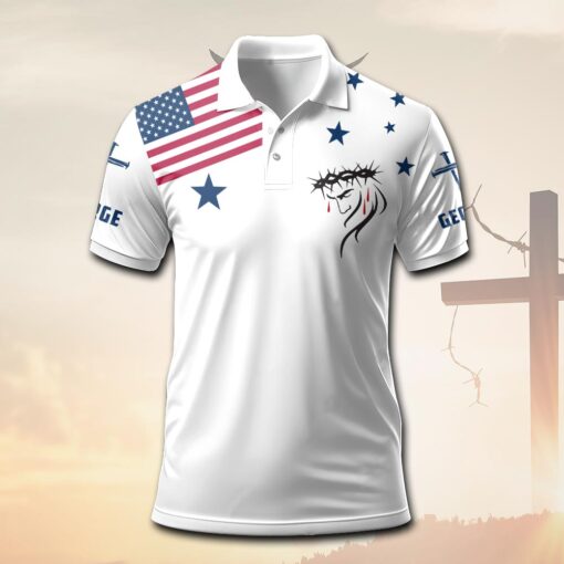 Jesus American Flag Patriotic Christian - Polo Shirt - Image 2