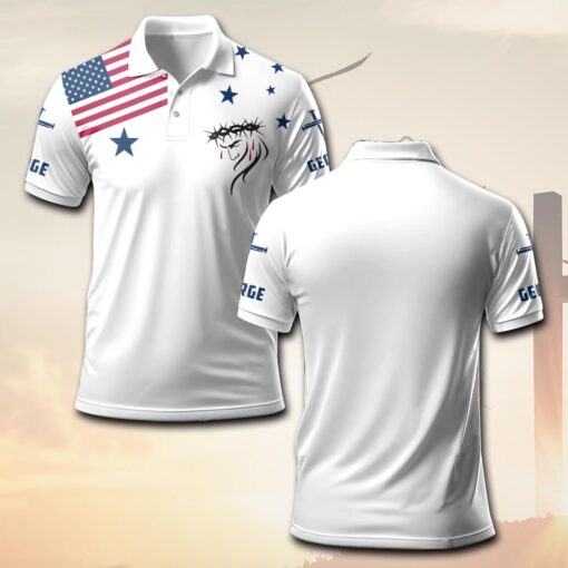 Jesus American Flag Patriotic Christian - Polo Shirt - Image 3