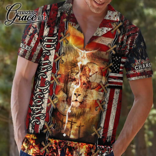 American Flag Jesus Lion Patriotic Christian - Hawaii Shirt - AGG2714 - Image 2