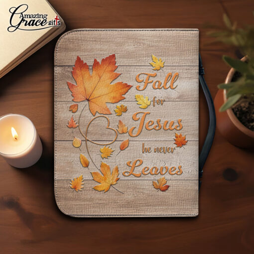 Fall For Jesus He Never Leaves | Personalized Bible Cover Size 2XL - Image 4