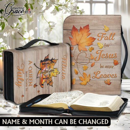 Fall For Jesus He Never Leaves | Personalized Bible Cover Size 2XL