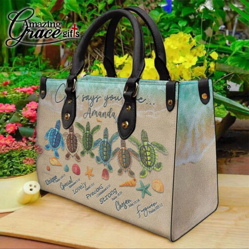 Sea Turtles God Says I Am | Personalized Leather Handbag - Image 4