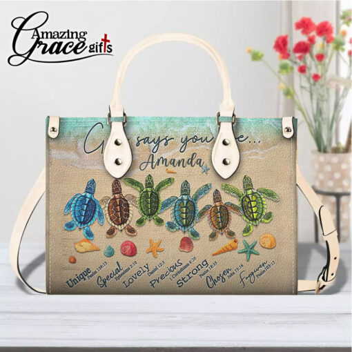 Sea Turtles God Says I Am | Personalized Leather Handbag - Image 5