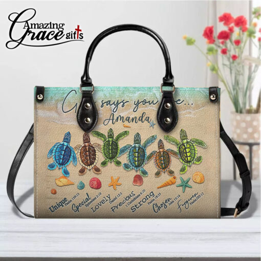 Sea Turtles God Says I Am | Personalized Leather Handbag - Image 6