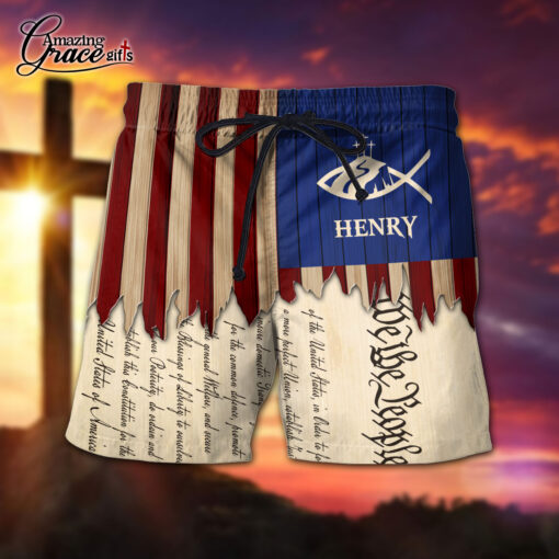 We The People Jesus Cross Amerian Flag Patriotic Christian - Men's Shorts - AGG2724 - Image 2