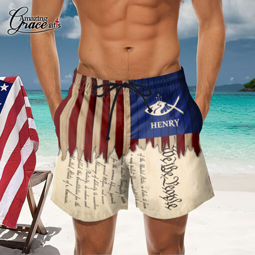 We The People Jesus Cross Amerian Flag Patriotic Christian - Men's Shorts - AGG2724 - Image 3