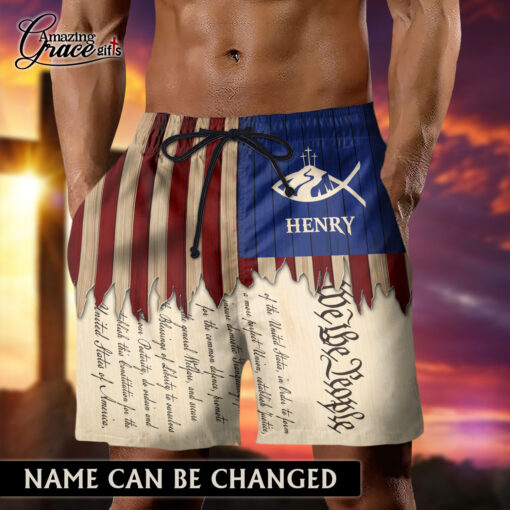 We The People Jesus Cross Amerian Flag Patriotic Christian - Men's Shorts - AGG2724