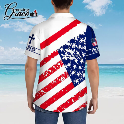American Flag Kneel Veteran Before Cross Patriotic Christian - Hawaii Shirt - AGG2725 - Image 3