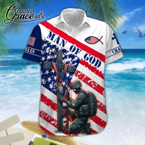 American Flag Kneel Veteran Before Cross Patriotic Christian - Hawaii Shirt - AGG2725 - Image 4