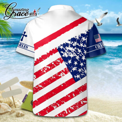 American Flag Kneel Veteran Before Cross Patriotic Christian - Hawaii Shirt - AGG2725 - Image 5