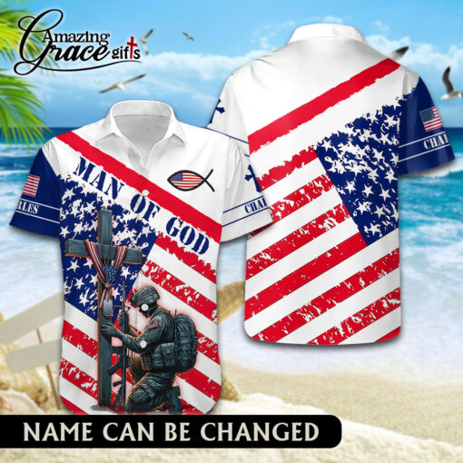 American Flag Kneel Veteran Before Cross Patriotic Christian - Hawaii Shirt - AGG2725