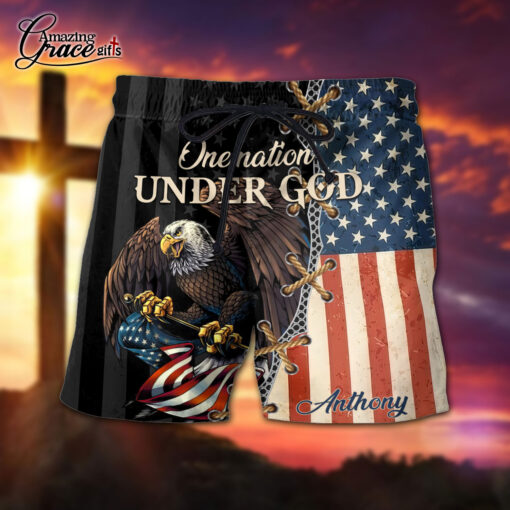 American Flag One Nation Under God Patriotic Christian - Men's Shorts - AGG2727 - Image 2