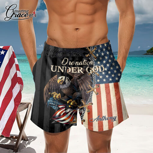 American Flag One Nation Under God Patriotic Christian - Men's Shorts - AGG2727 - Image 3