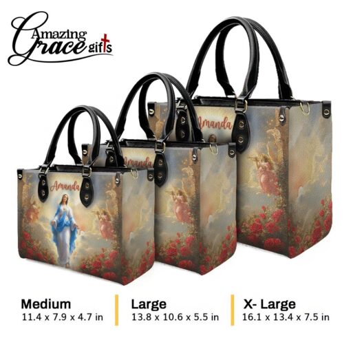 Flower Glow Virgin Mary's Grace Christ Mother | Personalized Leather Handbag Size M - Image 13