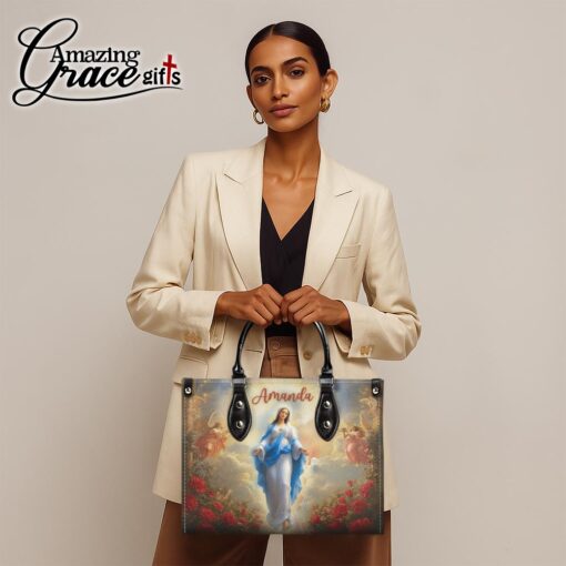 Flower Glow Virgin Mary's Grace Christ Mother | Personalized Leather Handbag Size M - Image 7