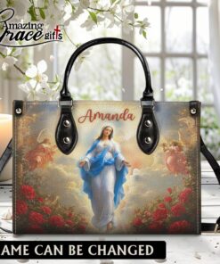 Flower Glow Virgin Mary's Grace Christ Mother | Personalized Leather Handbag