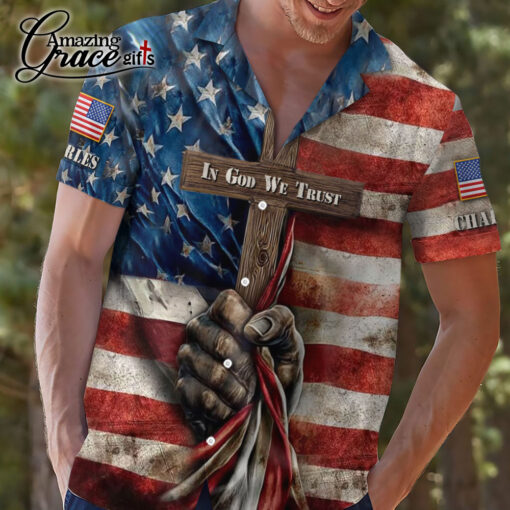 American Flag Cross In God We Trust - Hawaii Shirt - AGG2729 - Image 2