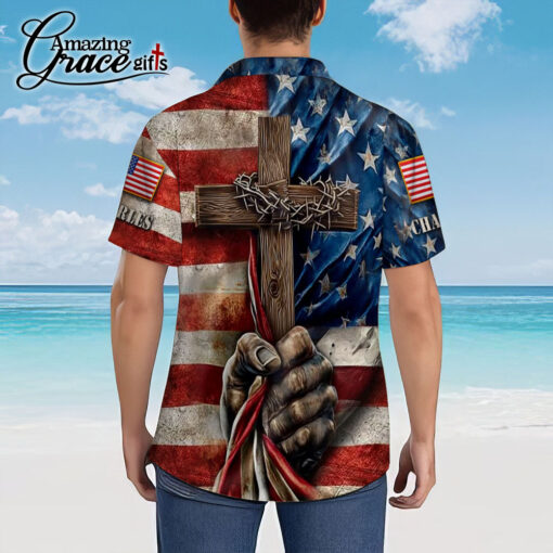 American Flag Cross In God We Trust - Hawaii Shirt - AGG2729 - Image 3