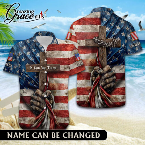 American Flag Cross In God We Trust - Hawaii Shirt - AGG2729