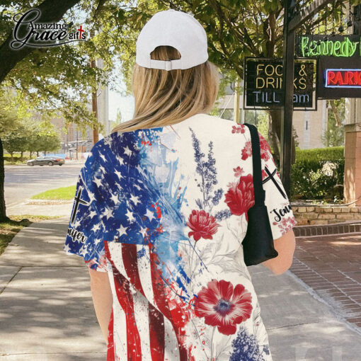 American Flag Colorful Flower Patriotic Christian - T-Shirt - Image 2