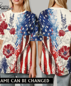 American Flag Colorful Flower Patriotic Christian - T-Shirt