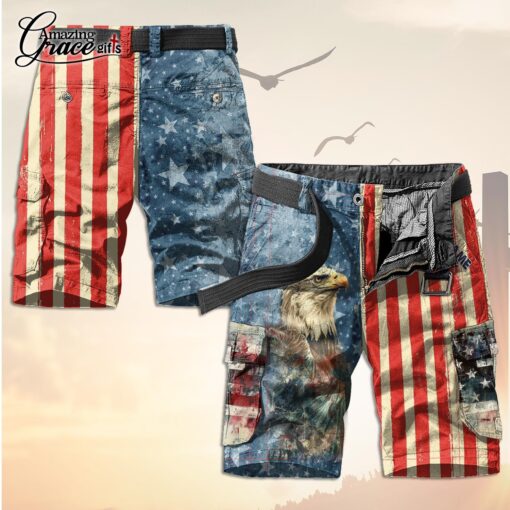 American Flag Eagle Cross Patriotic Christian - Cargo Shorts (Belt Not Included) - AGG2733 - Image 2