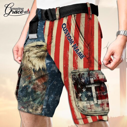 American Flag Eagle Cross Patriotic Christian - Cargo Shorts (Belt Not Included) - AGG2733 - Image 3