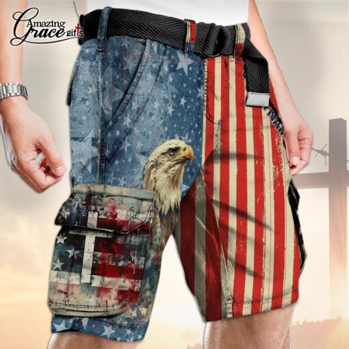 American Flag Eagle Cross Patriotic Christian - Cargo Shorts (Belt Not Included) - AGG2733 - Image 4