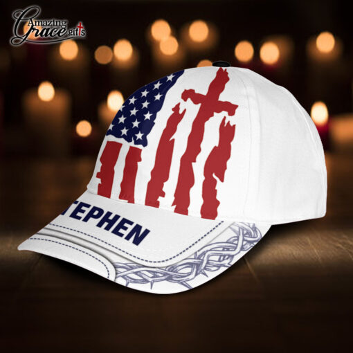 Stars Stripes Cross American Flag Patriotic Christian - Classic Cap - Image 2