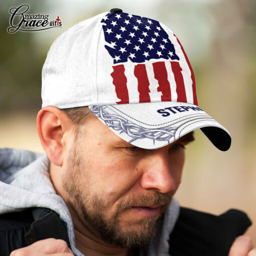 Stars Stripes Cross American Flag Patriotic Christian - Classic Cap - Image 4