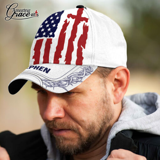 Stars Stripes Cross American Flag Patriotic Christian - Classic Cap - Image 5