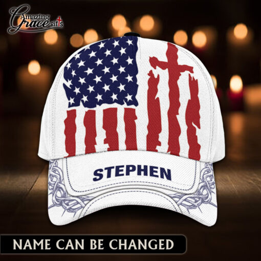 Stars Stripes Cross American Flag Patriotic Christian - Classic Cap