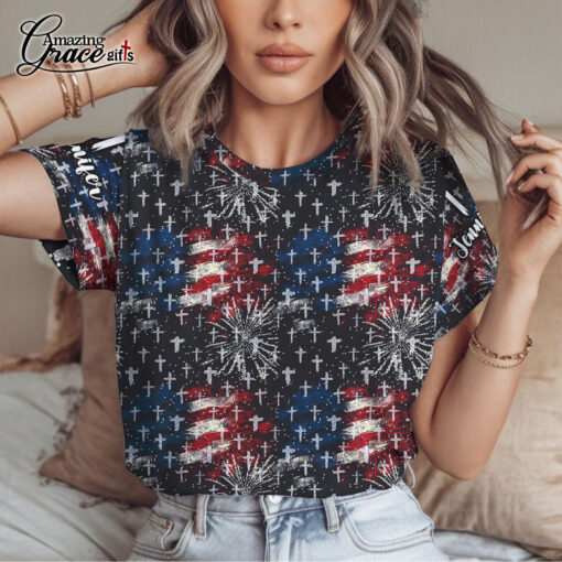 Jesus Cross American Flag - T-Shirt - Image 2
