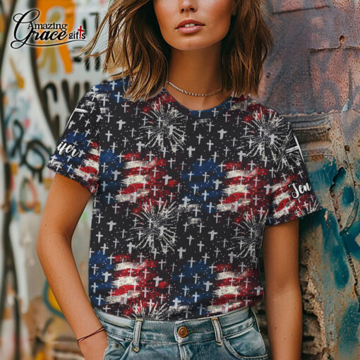 Jesus Cross American Flag - T-Shirt - Image 4