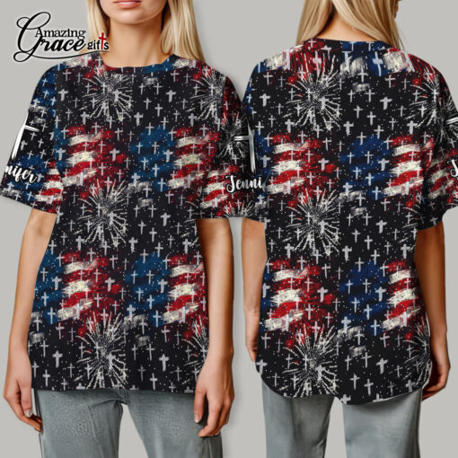 Jesus Cross American Flag - T-Shirt - Image 6