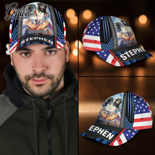 Faith Over Fear American Flag Jesus - Classic Cap - Image 3