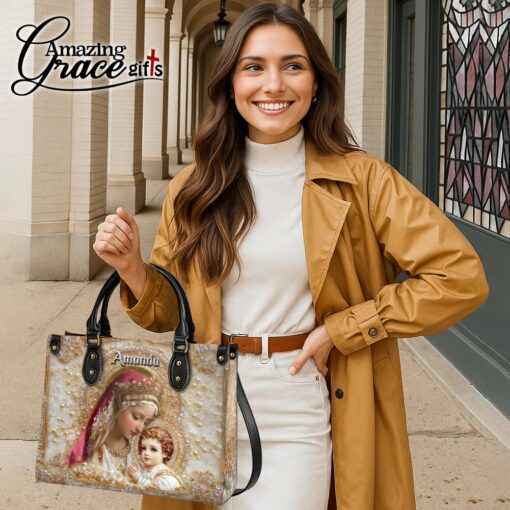 Virgin Mary Holding Baby Jesus White Pearl - Leather Handbag L - Image 6