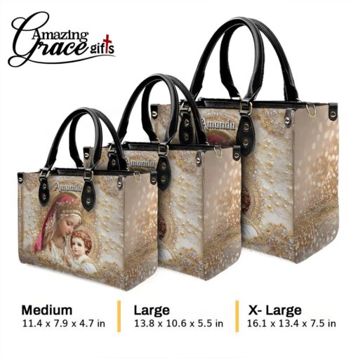 Virgin Mary Holding Baby Jesus White Pearl - Leather Handbag L - Image 10