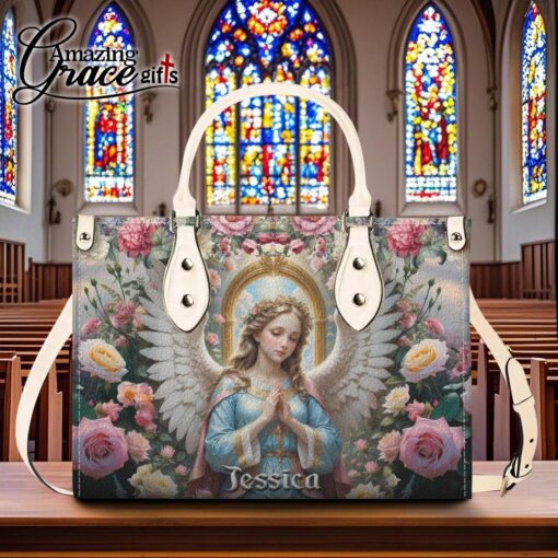 Virgin Mary Christ's Mother Heaven Roses - Leather Handbag M - Image 8